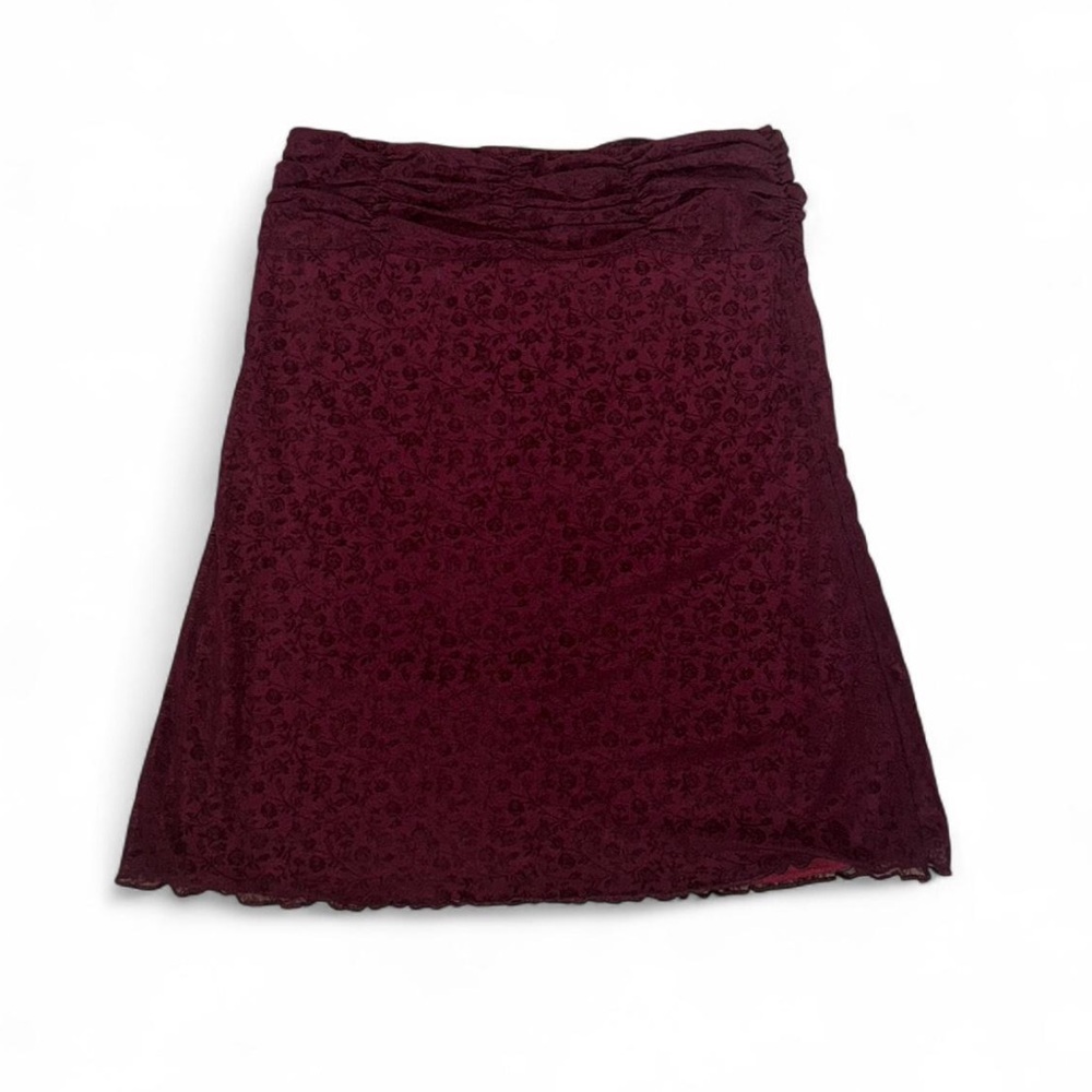 Burgundy velvet burnout midi skirt